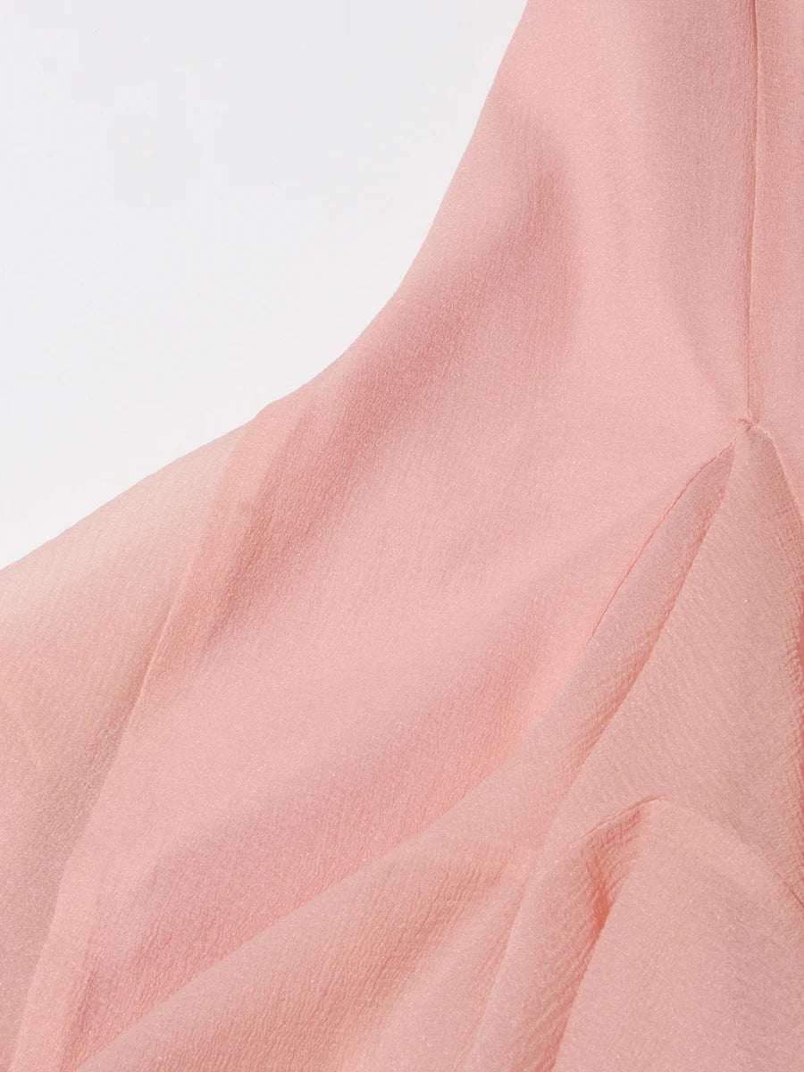 VGH Elegant Spliced Ruffles Midi Dresses for Women O Neck Petal Sleeve High Waist Slim Patchwork Buttons Solid Dress Female New