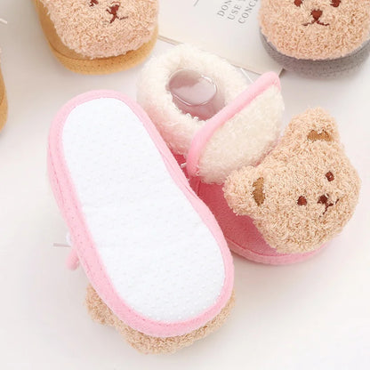 Winter Warm Newborn Baby Boy Girl Boots Cute Bear Soft Toddler Shoes First Walkers Anti-slip Booties Infant Fur Snow Boots 0-18M