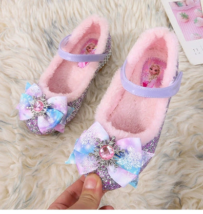 Disney Girls Show Frozen Princess Elsa Shoes Winter Girls Baby Shoes Children Blue Pink Crystal Shoes Sandals Size 23-36