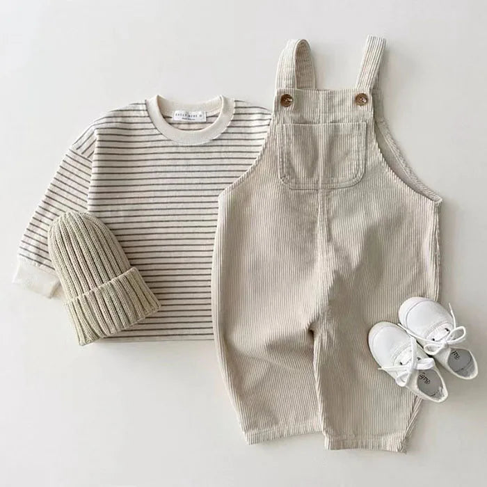 2025 New Spring Korean Style Baby Girls Boys Overalls Corduroy Print Newborn Baby Jumpsuit Outfits Infant Baby Girls Boys Pants