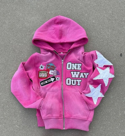 Harajuku Hip Hop High Street embroidery zipper hoodie men Y2k 2026 fall new jacket American retro punk oversized sweatshirt