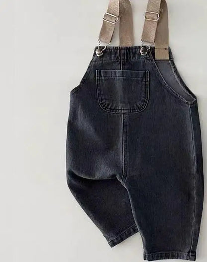 2025 Spring Boy Baby Pocket Overalls Loose Infant Suspenders Jumpsuit Retro Toddler Jeans Kids Casual Pants Girl Cotton Trousers