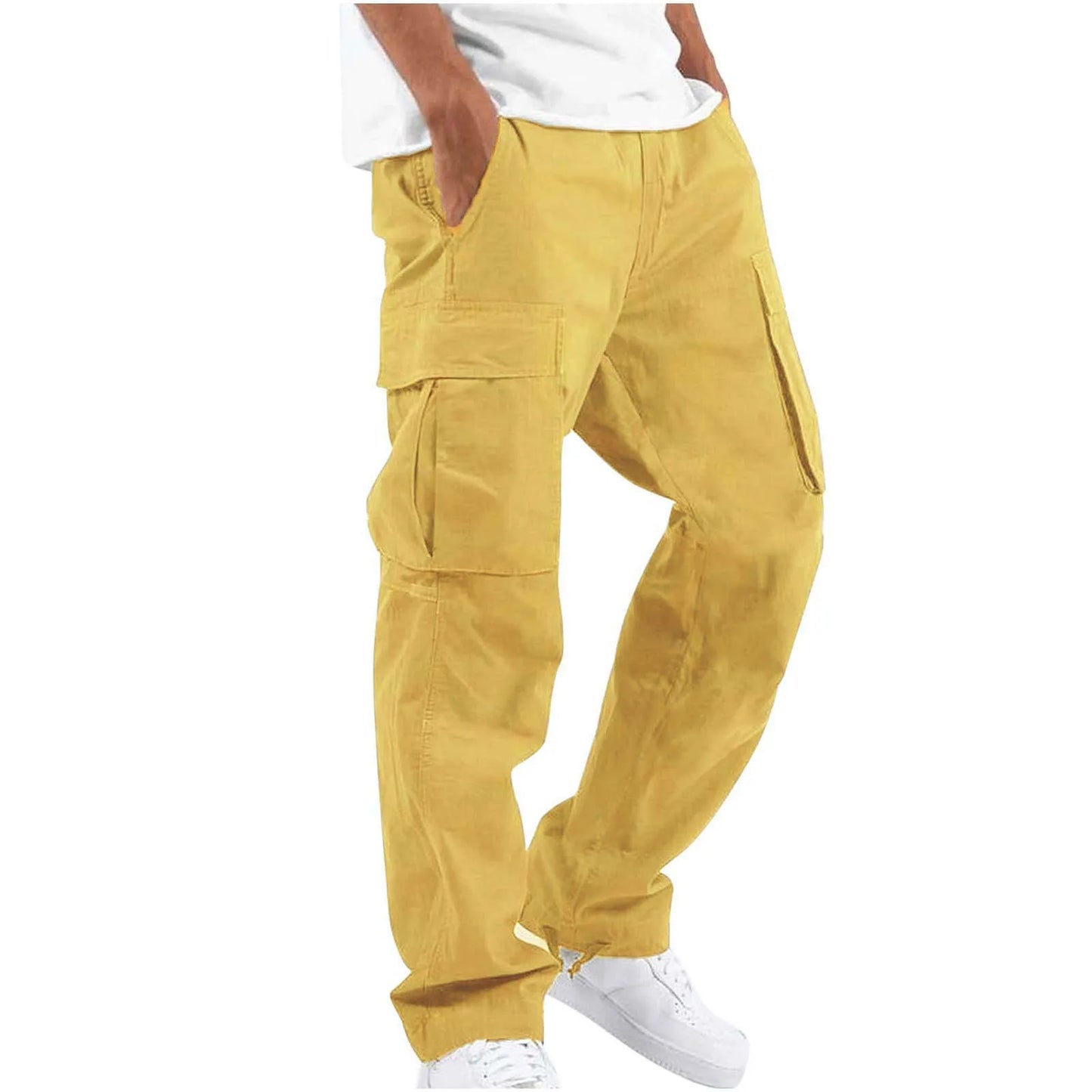 2026 new Men Spring Casual Trousers Solid Color Multi-Pocket Loose Straight Sports Fitness Pants Outdoor Cargo Pants Men