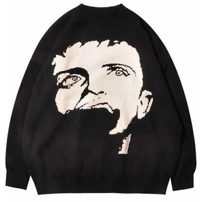 Oversized Sweater Men Women Harajuku Anime Girl Graffiti Vintage Knitted Sweater 2025 Winter Unisex Cotton Pullover Streetwear