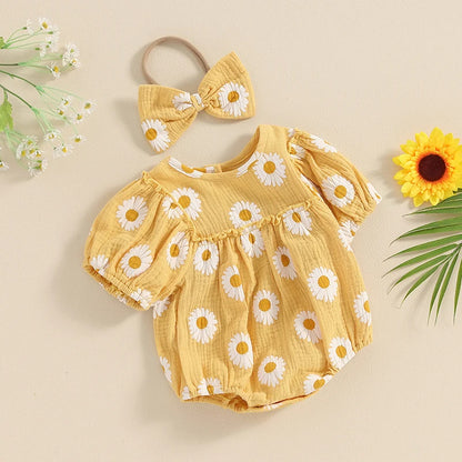 Tregren Infant Baby Girls Valentine's Day Romper Heart Print Long Sleeve Boat Neck Jumpsuits Spring Fall Bodysuits with Headband