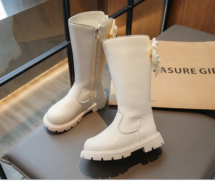 Knee Length Boots Children Shoes New 2025 Autumn Winter Fashion High Top Student Shoes Girls Princess Shoes with Bow Kids Boots