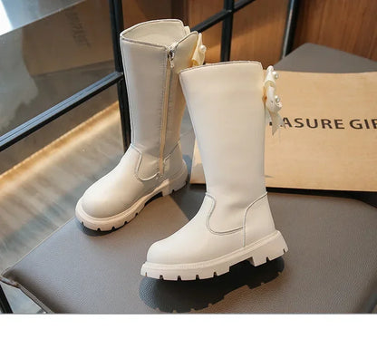 Knee Length Boots Children Shoes New 2025 Autumn Winter Fashion High Top Student Shoes Girls Princess Shoes with Bow Kids Boots