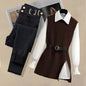 2026 Spring New Korean Elegant in Matching Set Women's Fashion Knitted Vest+ Shirt+ Jeans Three Piece Female Chic Denim Pants Suit