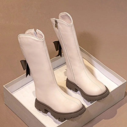 Long Boots for Girls and Children 2026 New Winter Long Leather Boots Princess Foreign Girls Plus Cashmere Shoes