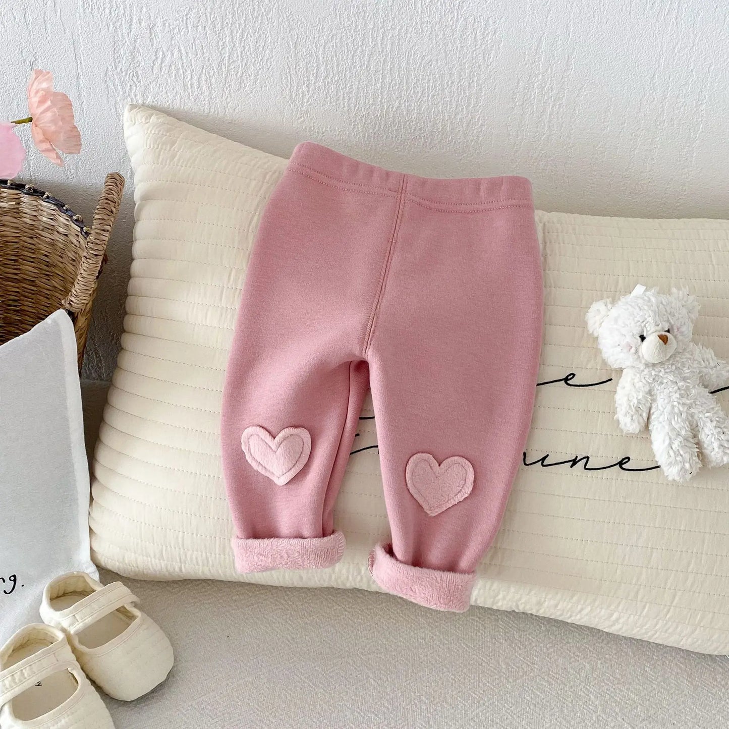 Girls Leggings 2026 Winter 0-5Y Children's Clothes Baby Girls Patch Plus Velvet Warm Pants Trousers