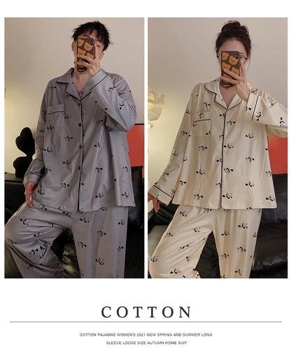 Pajama Women Pajama Man Set Cotton Plus Size Spring Autumn Long-sleeved Korean Cardigan Casual V-neck Nightwear Couple Pyjama