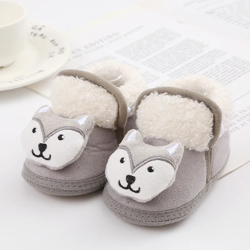 Winter Newborn Baby Boots Shoes Cute Cartoon Boy Girl Toddler Plush Snow Booties Warm Infant Crib Shoes Infant First Walkers