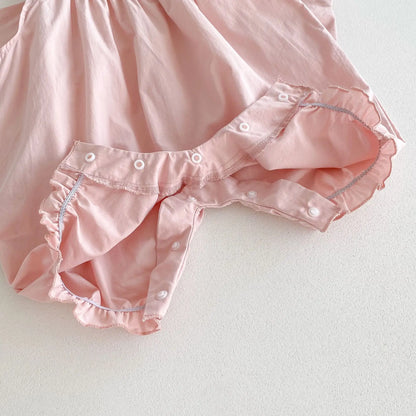 Summer New Solid Girl Infant Angel Wings Overalls Cute Children Suspenders Jumpsuit  Loose Baby Cotton Pants Kid Casual Trousers