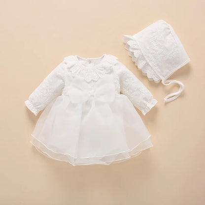 Newborn Baby Girl Dress Clothes 0 3 6 Months Princess Pink Dress White Baptism Outfit Party Dress Headband Socks Set Clothing