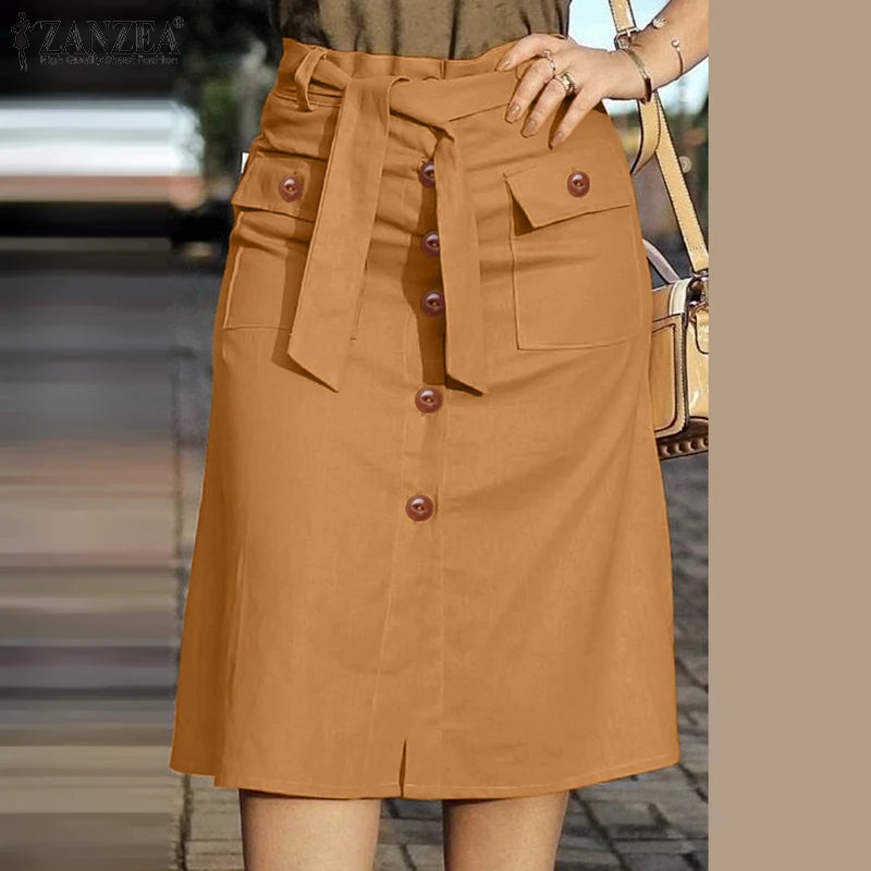 ZANZEA Cargo Skirts Elegant Women Evangelical Faldas  Mujer Office Lady High Waist Saias Summer 2025 Casual Buttons Up Jupes