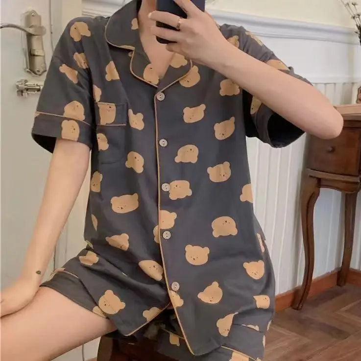 New Women Sleepwear Cartoon Pajamas Female Short  Pants Short Sleeved Summer Spring Loungewear Fashion Home Clothing Home wear