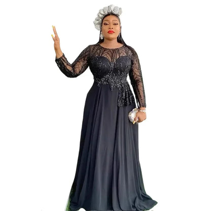Party Evening Dresses For Women Elegant Long Sleeve Sequin Chiffon Robe Dashiki Africa Clothing Wedding Prom Gown Dubai Kaftans