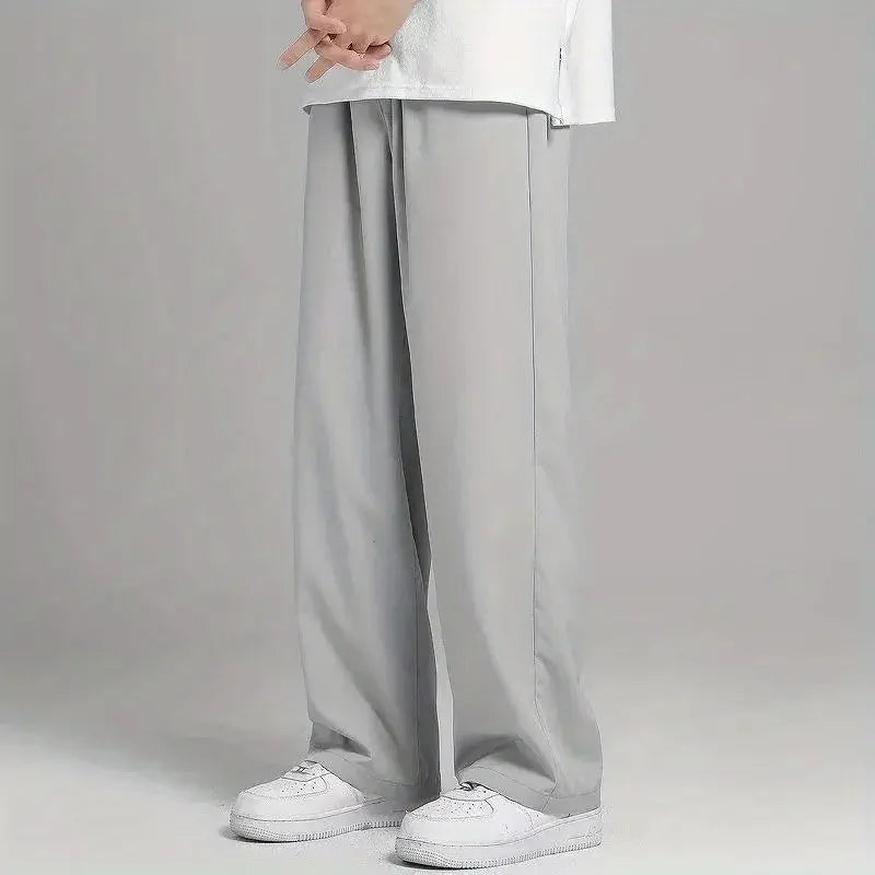 2026 Spring New Solid Color Straight Pants Man Elastic Waist Loose Casual Harajuku Trousers Japanese Style Thin Style Clothes