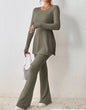 Autumn Winter Women's Clothing New Style Solid Color Sexy Casual Long Sleeved Round Neck Slit Fashion Temperament Two-piece Set