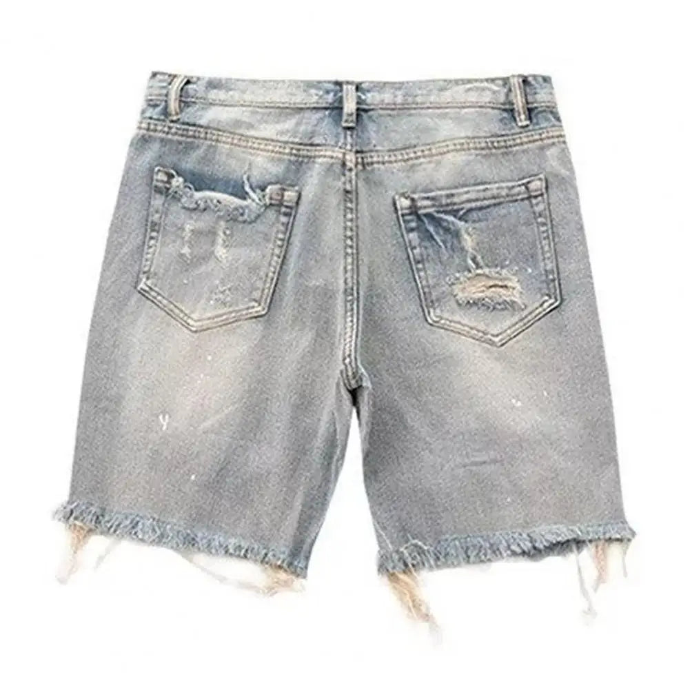 Ripped Holes Denim Shorts boy's Summer Distressed Denim Shorts Stylish Button Fly Multi-pocket Design Slim Fit for Youthful