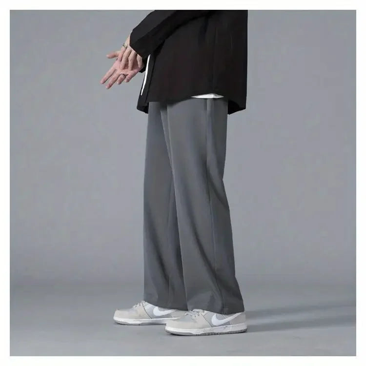 2026 Spring New Solid Color Straight Pants Man Elastic Waist Loose Casual Harajuku Trousers Japanese Style Thin Style Clothes