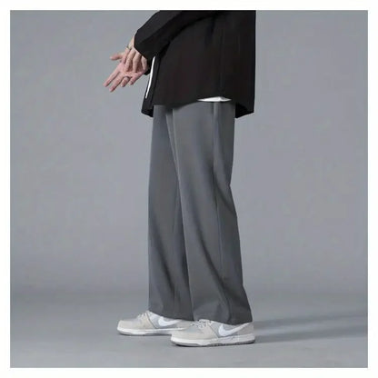 2026 Spring New Solid Color Straight Pants Man Elastic Waist Loose Casual Harajuku Trousers Japanese Style Thin Style Clothes