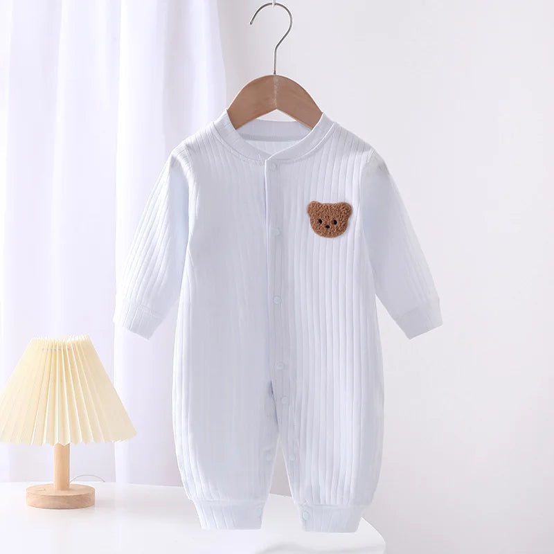 Autumn Baby Romper Solid Color Bear Jumpsuit Cotton Spring Newborn One-Pieces Clothing for Boys Girls Infant Onesie 0-18M