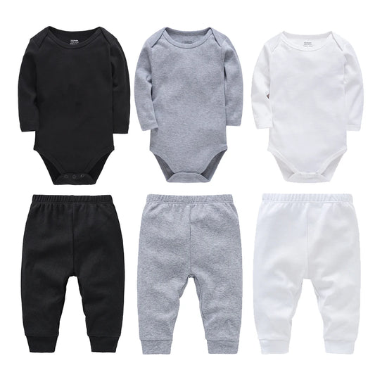 Muslin Plain 2 Pieces Baby Clothing Set Baby Boys Romper With Pants Black Grey White Kids Jumpsuit Blank For Newborn Gift Set