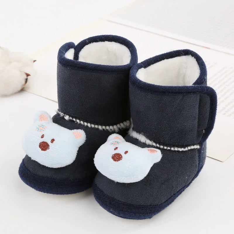 Baywell Cute Cartoon Animal Newborn Baby Boots Winter Plush Snow Booties for Boy Girl Soft Soled Comfortable Warming Shoes