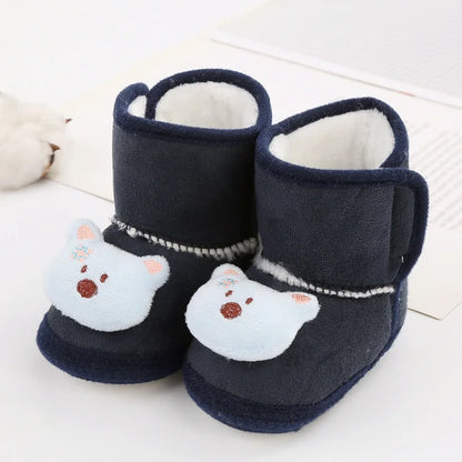 Baywell Cute Cartoon Animal Newborn Baby Boots Winter Plush Snow Booties for Boy Girl Soft Soled Comfortable Warming Shoes