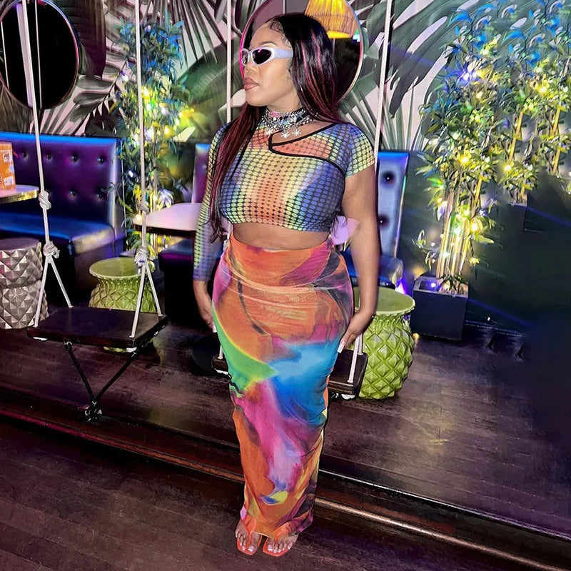 Simenual Harajuku Aesthetics Multi Printed High Waist Long Skirts Women Cyber Y2K Package Hip Skirt Chic Holiday Outfits Slim