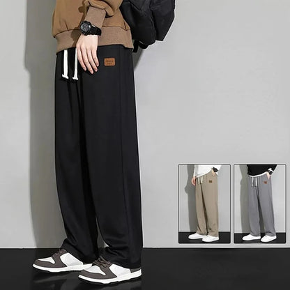 Spring Summer Men Oversize Casual Pants Fashion New Male Drawstring Elastic Waist Solid Loose Sports Wide Leg Straight Trousers