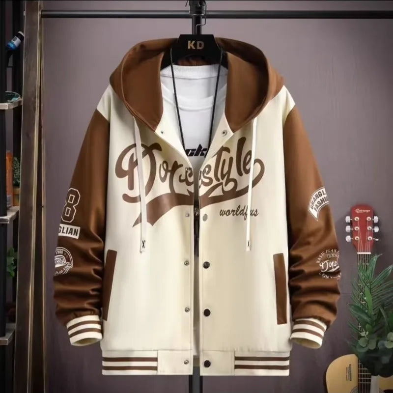 Men's Hooded Baseball Jersey Autumn Korean Casual Hooded Jacket Harajuku High Street Fashion Men's Clothing High Quality Coat