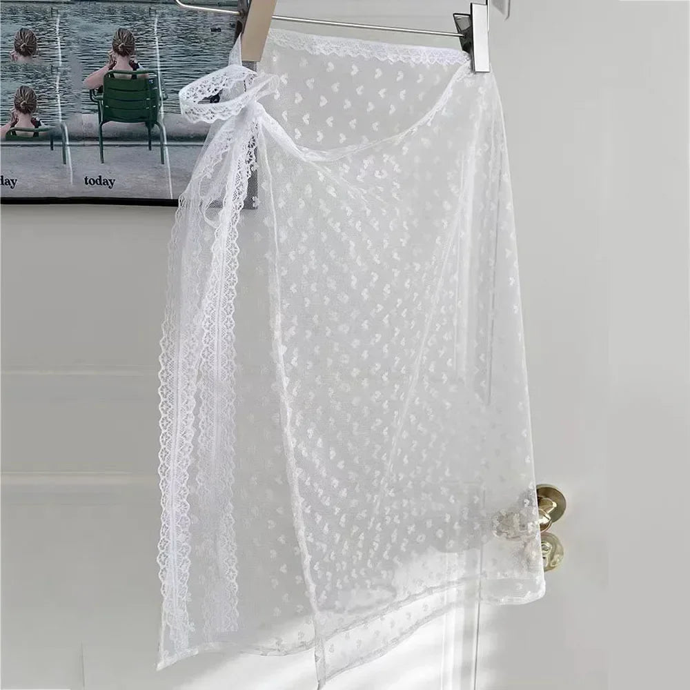 INS Blogger Lace Layered Gauze Skirt Y2k Streetwear Apron Wrap Skirt Lace Up Matching Pants Spicy Girl Stacked Y2k Wrap Skirt