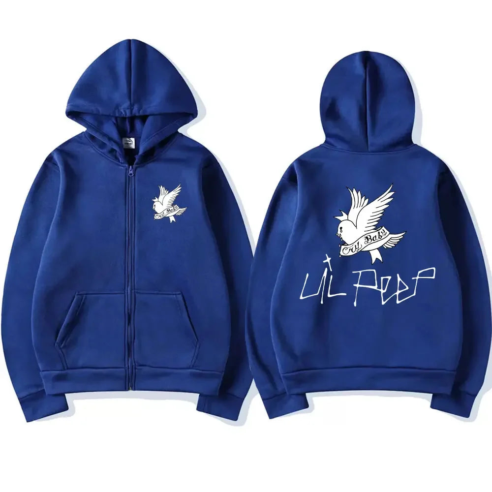 Lil Peep Cry Baby Logo Print Zipper Hoodie Men Women Casual Oversized Zip Up Fashion Hoodies Warm Hipster Zip Up Hoody Jackets