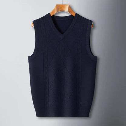 2026 New Trend Men's Business Casual Pullover Wear Warm Sleeveless Wool Knitted Sweater Vest Tops