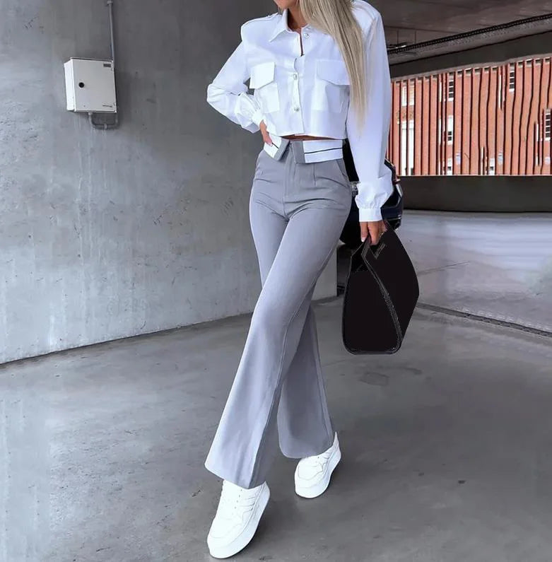 Office Lady Women's Pant Sets 2 Pieces New Holiday Style Short Blazers Coat + Straight Pants Suit 2024 Spring Women's Outfits