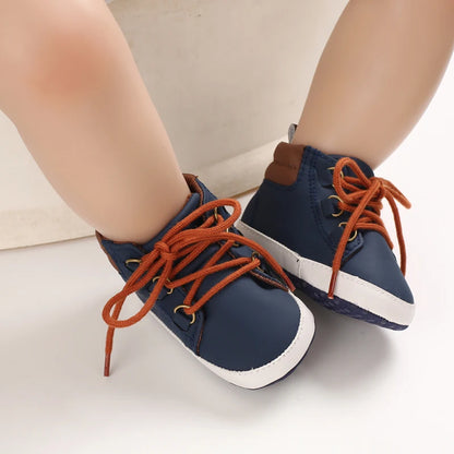 Lucky Blue Newborn Infant Toddler Boy Girl Casual Breathable Soft Cloth Bottom  Anti-slip PU Leather First Walkers Canvas Shoes