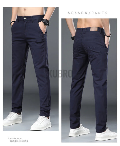 KUBRO Korean Style Cotton Soft Elastic Slim Straight Trousers Summer Thin Office Fashion Versatile Men's Business Casual Pants
