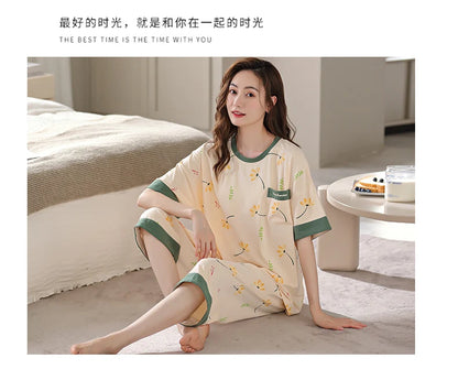 SUKAE M-5XL Cool Modal Woman's Pajamas Summer Plus Size Calf-length Pijamas Casual Knee-length Home suits Women's Capris Sleepwear