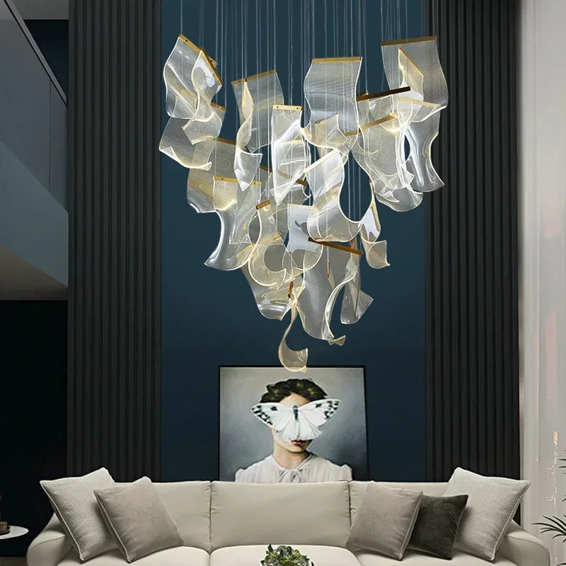 Modern Simple Led Luxurious Duplex Building Large Chandelier Living Room Creative Villa Pendant Lamp Stair Dining Hall Lighting