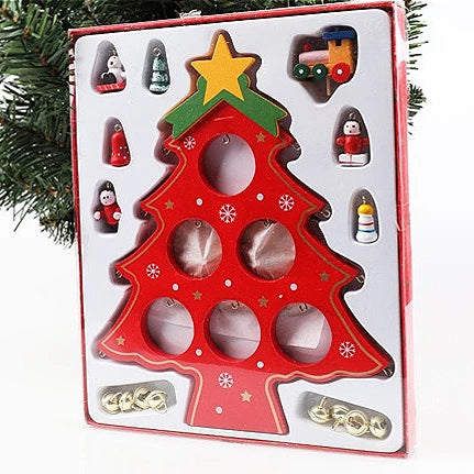 Holiday Tabletop Décor Carved Wood Xmas Tree 6 Hole Centerpiece for Mantel Scene Christmas Village Diorama Craft Ornament