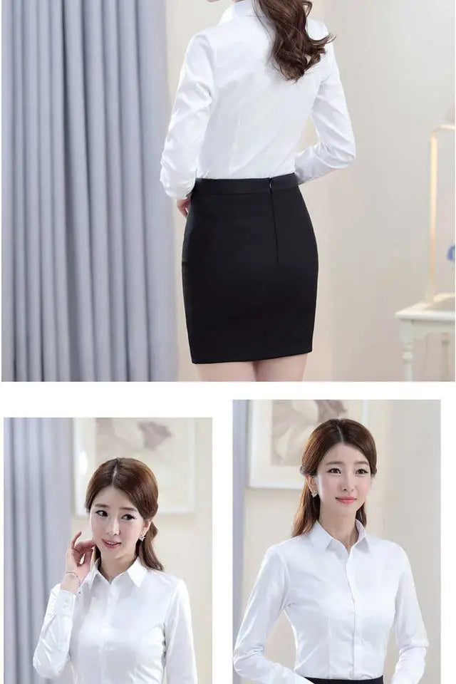 Blue Shirt Women Tops Long Sleeve Blouse Office Ladies Tops Casual Button Up Slim Work Shirts Work Korean Spring Blouse