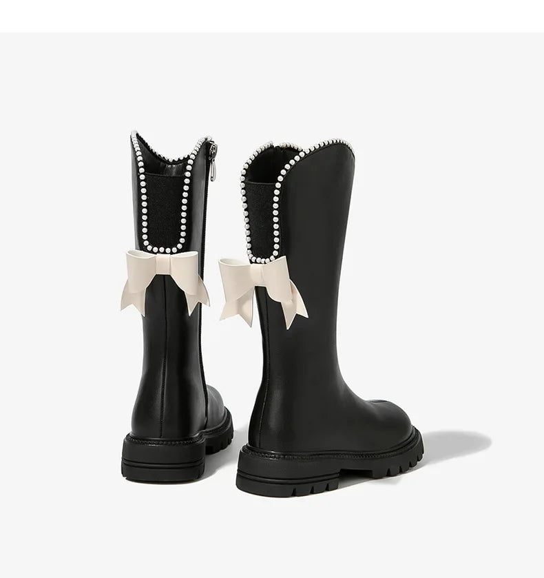 Long Boots for Girls and Children 2026 New Winter Long Leather Boots Princess Foreign Girls Plus Cashmere Shoes