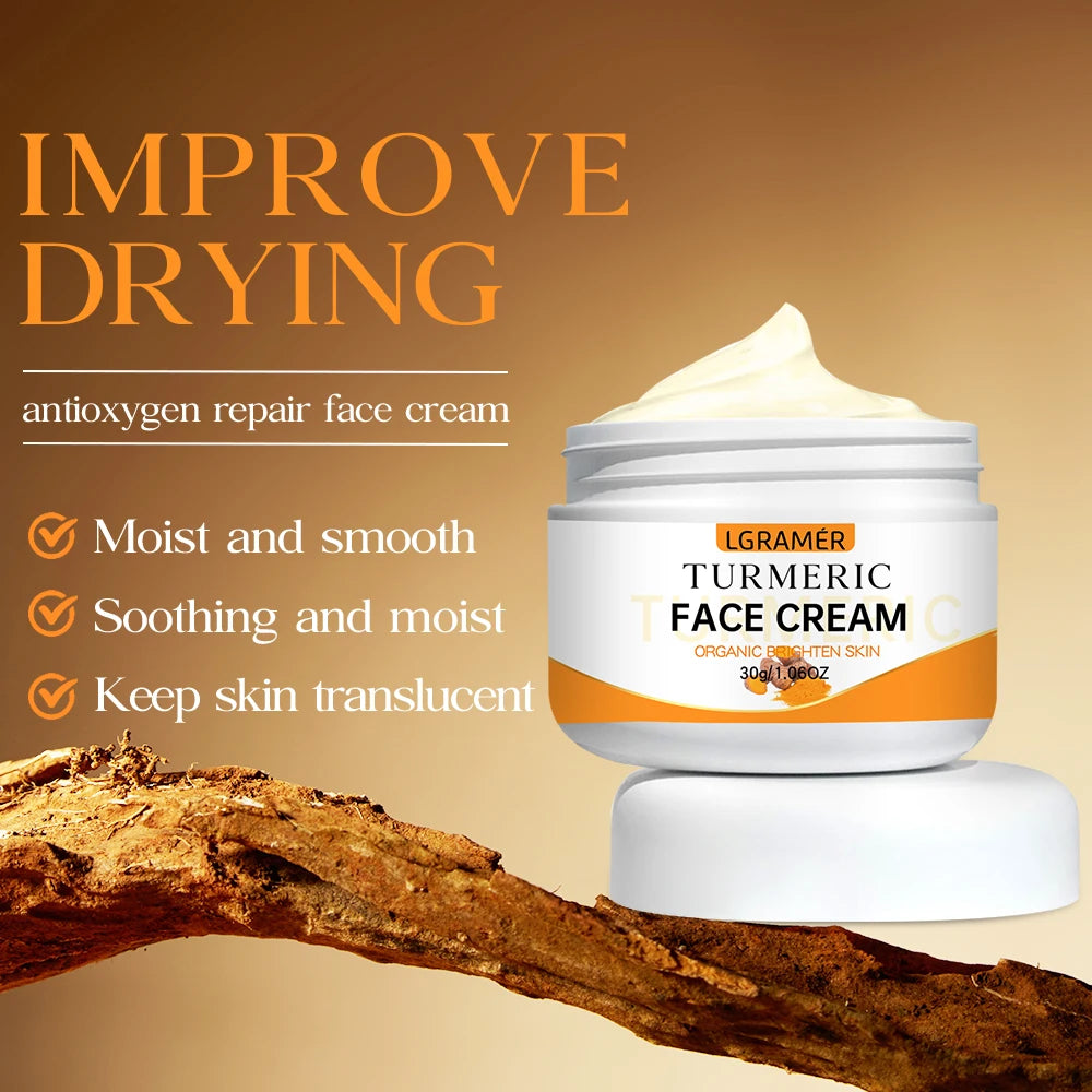 Turmeric Whitening Face Cream Wrinkle Removal Lighten Fine Lines Makes Skin Look More Youthful Brighten Moisturize Facial Care