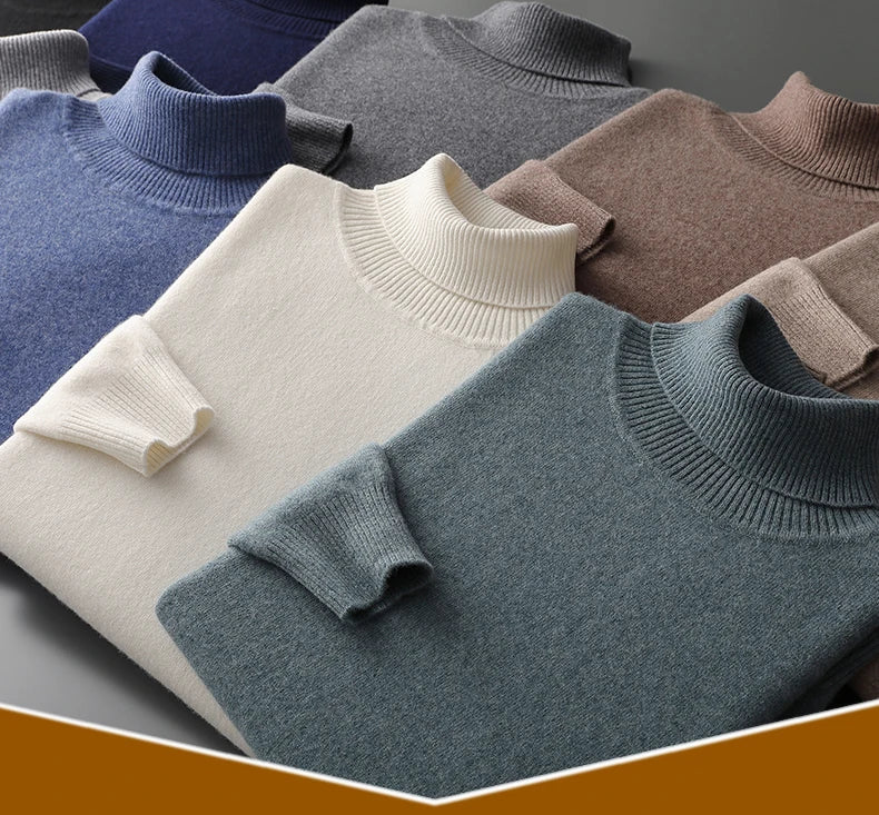 Autumn and winter new 100% merino cashmere sweater men's knitted pullover padded warm turtle neck fashion loose plus size coat