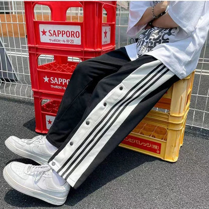 Row Button Pants Men's Loose All-Match Trendy Straight Pu Shuai Fried Street Special-Interest Design Senior American Stylohyoid