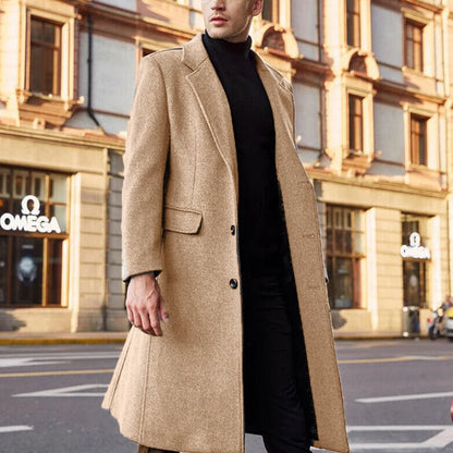 Korean Trend Men's Loose Casual Single-breasted Overcoat Autumn Winter Fashion New Long Sleeve Woolen Long Coat 2026