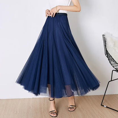 OHRYIYIE Beige Maxi Long Skirt Spring Autumn Women's 2025 New Summer Tulle Skirt Party Mesh A-line Skirts Female Juppe Longue