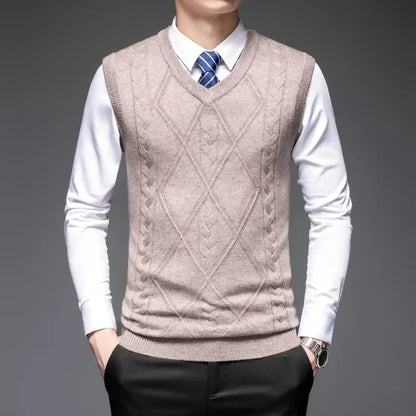 2026 New Trend Men's Business Casual Pullover Wear Warm Sleeveless Wool Knitted Sweater Vest Tops
